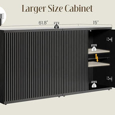 Fluted Buffet Cabinet Sideboard with Storage,Wooden Credenza with 2 Doors&Adjustable Shelve, Modern Accent Cabinets Coffee Bar Bookcase for Living Room,Kitchen Dining Room Entryway 15