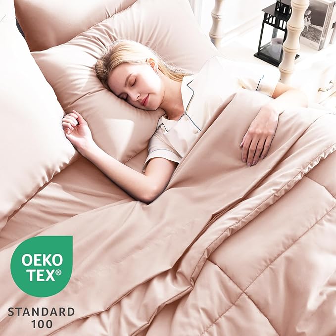 CozyLux Twin Comforter Set with Sheets Blush Pink, 5 Pieces Bed in a Bag, Pink Comforter Twin Size, All Season Bedding Set with Stitch Quilted Comforter, Flat Sheet, Fitted Sheet, Pillowcases