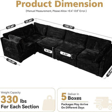 Modular Sectional Sofa,5 Pieces Sectional Couches for Living Room,131X65 L Shaped Cloud Couch with Oversized Convertible Modular Couch for Living Room