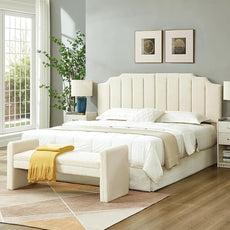 24KF Cream Teddy Fabric Tufted King Upholstered Headboard, Modern Vertical Channel Design California King Headboard with Stepped Silhouette Top Edge,6026-K-Teddy Cream