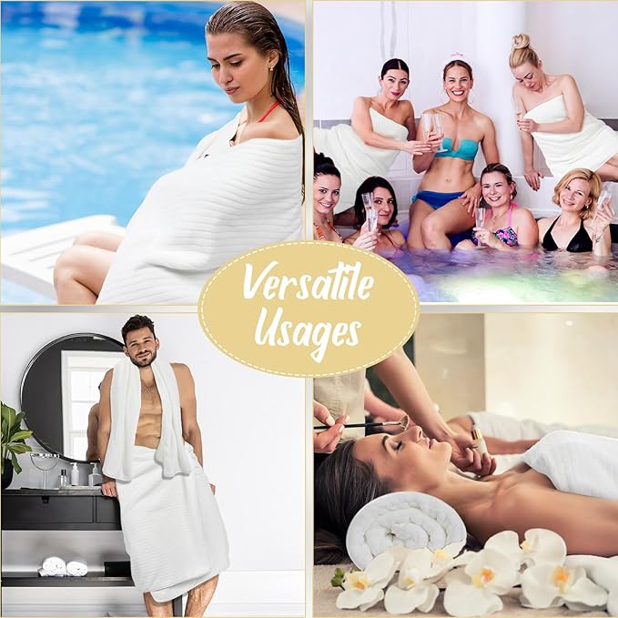 16 Pack Microfiber Bath Towels Bulk 27'' x 60'' Oversized Size Bath Towel Highly Absorbent Extra Large Soft Drying for Shower Beach Winter Salon Sport Gym Party (Stripe,White)