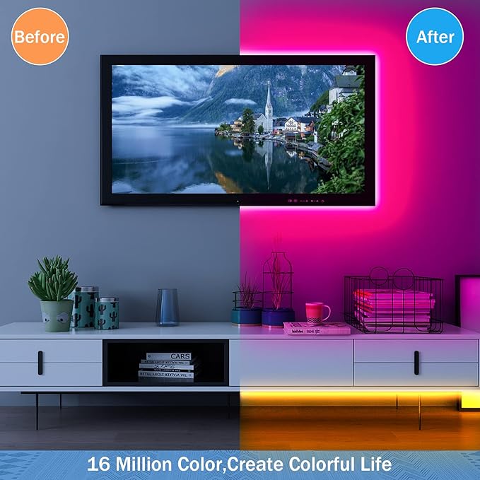 KEELIXIN LED Lights Music Sync RGB LED Strip Lights with APP & Remote Control (130ft)