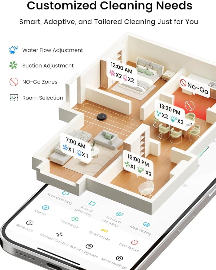 Lefant LiDAR Robot Vacuum and Mop Combo,75-Days Self-Emptying,6000Pa Powerful Scution,Multi-Floor Mapping, No-Go Zones,140 Min Runtime,2.4G/5G WiFi/Alexa/APP/iWatch,M2 Plus Black