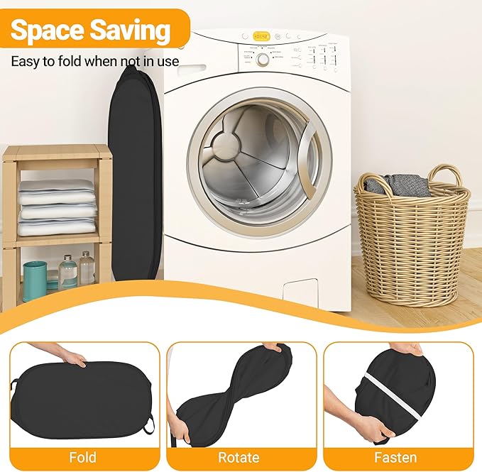 Pop Up Laundry Hamper with Side Pockets, Foldable Laundry Basket Reinforced, Privacy Protection Collapsible Basket, Sturdy and Lightweight Clothes Hamper for Dorm, Bedrooms, Bathrooms, Travel black