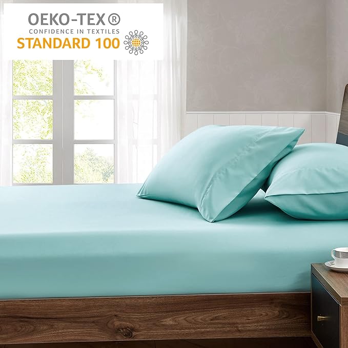 FreshCulture Full Fitted Sheet - Hotel Quality Fitted Sheet - Ultra Soft & Breathable - Brushed Microfiber - Deep Pocket - Cooling Fitted Sheets for Full Size Bed (Spa Blue)