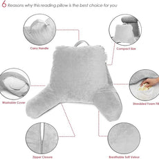 Nestl Reading Pillow for Kids & Teens with Shredded Memory Foam, Backrest Pillows for Reading, Watching, and Gaming, Use on The Couch, Bed, or Floor, Adjustable Support with Washable Cover Light Grey