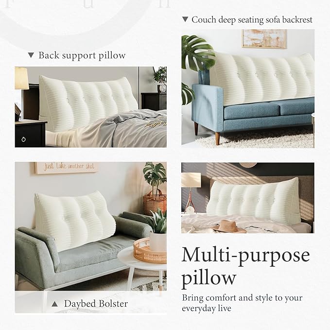 10 lbs Thickened Headboard Pillow Wedge Pillow Headboard Reading Pillow Bed for Comfortable Backrest Reading Triangular Pillow with Side Pocket Backrest Pillows for Sitting in Bed Full