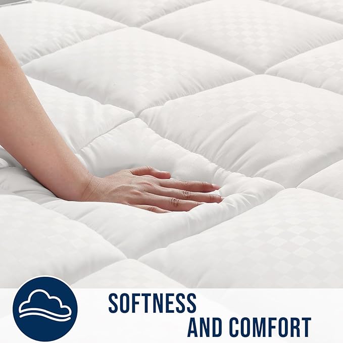 OLANLY California King Quilted Fitted Mattress Pad – Soft Down Alternative Pillow Top Mattress Topper, Cooling Breathable Mattress Cover, Machine Washable Deep Pocket Mattress Protector, Off White