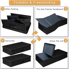 punemi Under The Bed Storage Containers 3 Pack, 6 Inch Tall Stackable Underbed Storage Bins With Handles, Closet Organizers and Storage Bins, Large Under Clothes Drawer Organizers Box For Crib, Black