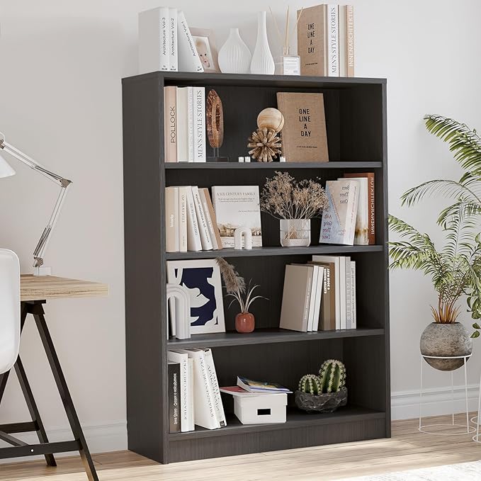 Farini 4 Shelf boockase Display Bookcase Freestanding Wooden Bookshelves for Home Office Living Room,48 Inch Height,Grey