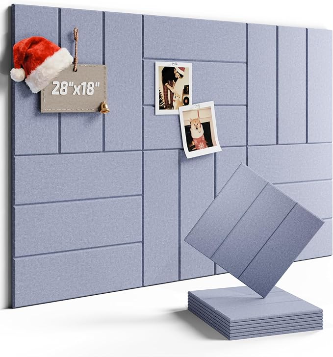 Felt Bulletin Board Tiles -28"x18" with 40 Adhesive Tabs, Cork Board Alternative for Office Decor, Push Pin Board Wall Organizer 6-Pack(Soft Periwinkle)