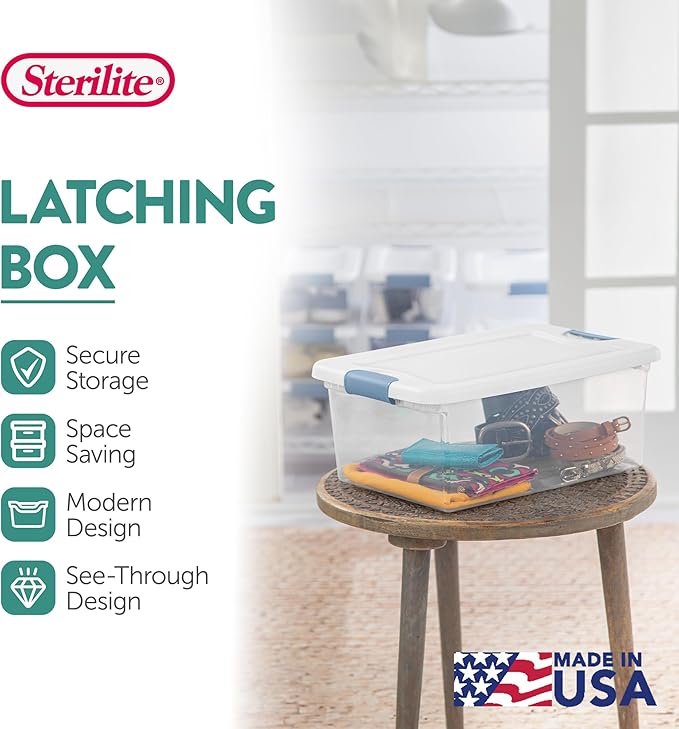 Sterilite 36-Pack Latching Box, Under Bed Storage Bins with Lids, Clear Plastic, 15 Quart - Heavy-Duty Organizing Containers for Closet, Bathroom, and Office