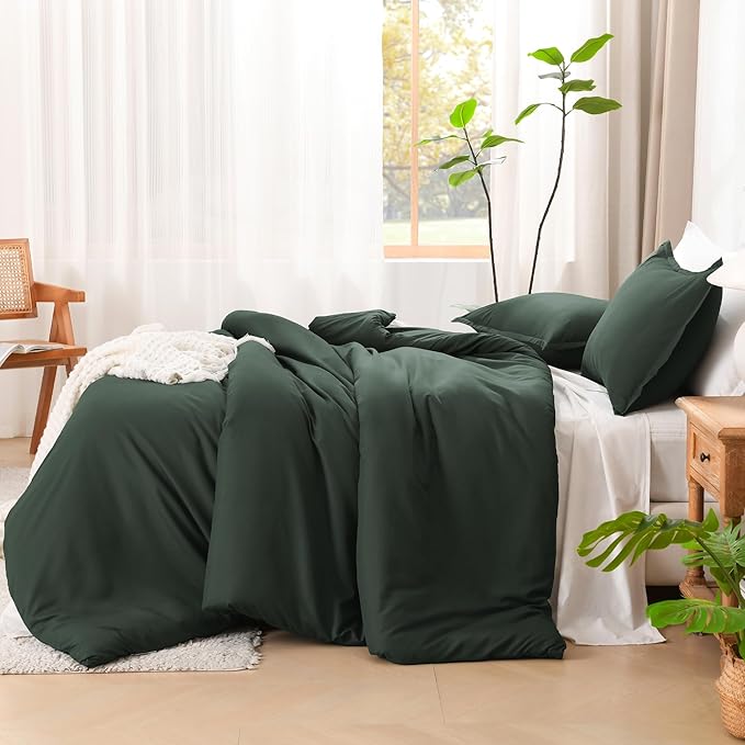 Litanika Comforter Set, Lightweight Solid Bedding Comforter Set, Fluffy Down Alternative Bed Set, Forest Green, California King