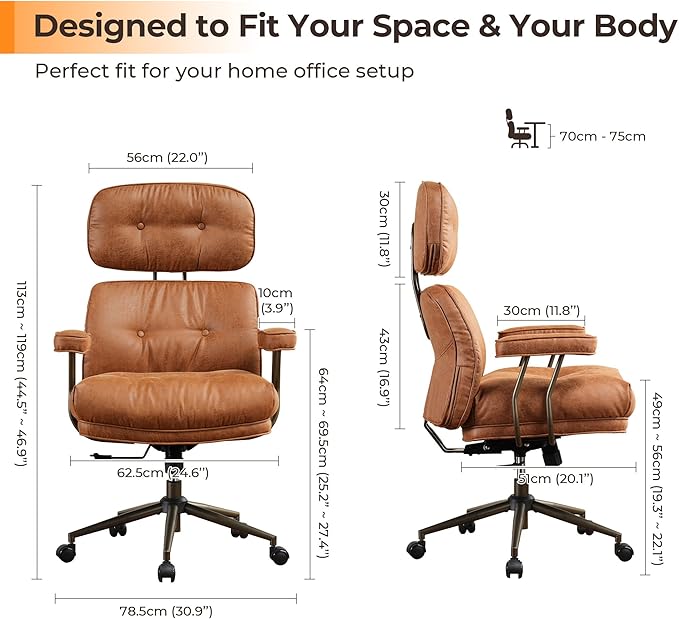 Ergonomic Office Chair Comfy with Lumbar Support, High Back Suede Leather Rolling Executive Desk Chair for Home Office & Gaming, 360° Swivel, 300lbs (Light Brown)