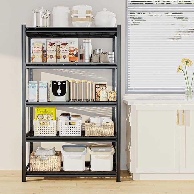 35" W Father&I 5-Shelf Industrial Adjustable Heavy-Dudy Tall Metal Garage Storage Shelves Shelving Units/Steel Wire Rack System (Commercial) for Basement/Shop, 72" H*35" W*15.7" D, Black