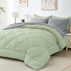 HEVUMYI Full Comforter Set - 7-Piece All Season Bed in a Bag Full, Ultra Soft Bedding Set with Comforter, Flat Sheet, Fitted Sheet, Pillowcases, Pillow Shams, Sage Green & Light Grey