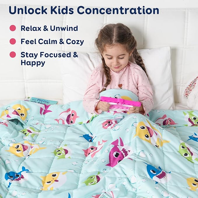 Kivik Weighted Blanket 7 lbs, 41" x 60" Green Shark Weighted Blankets for Small Single/Twin Size Bed, All-Season Breathable Soft Cozy Cute Heavy Throw Blanket for Calming & Sleep, Washable