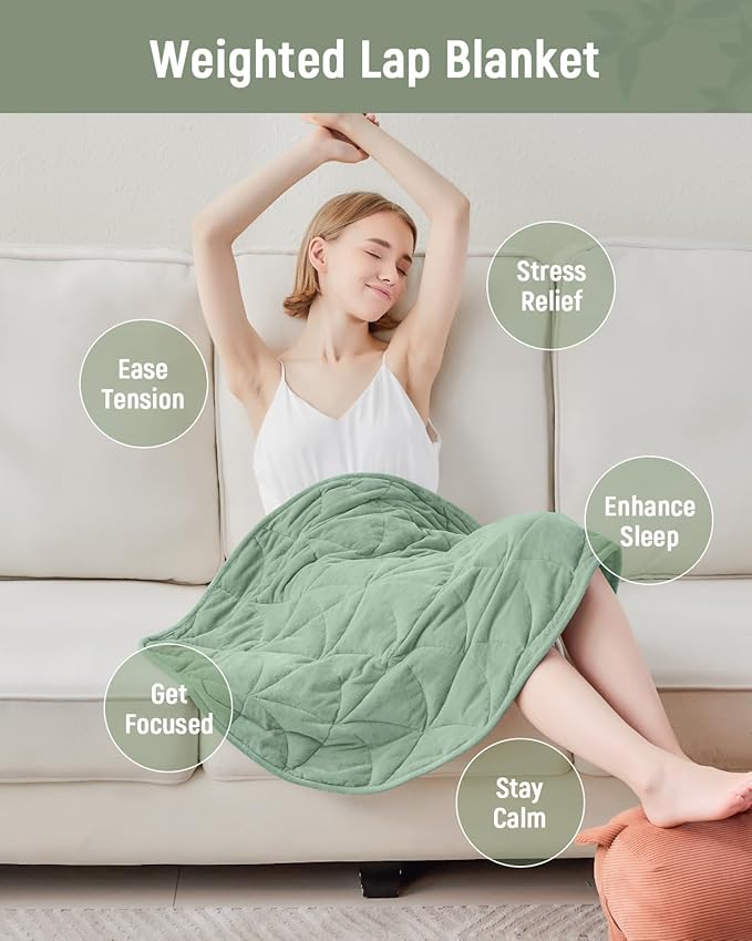 Weighted Lap Blanket 5 lbs for Adults, Luxury Soft Small Weighted Blanket, Compact Portable Weighted Lap Pad for Relaxation, Sleeping, Travel, All-Season Use, Sage Green, 30" x 40"