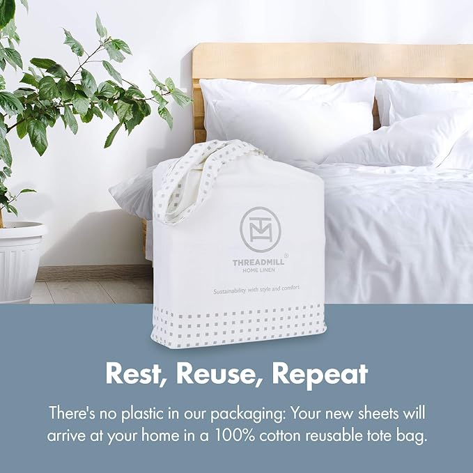 Threadmill 100% Cotton Sheets for Full Size Bed - 600 Thread Count Full Bed Sheets Set with 16” Deep Pocket - Damask Stripe Sateen Weave 4-Piece Bedding Set with Cooling Effect, Ivory