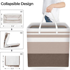 HomeHacks 2-Pack Large Laundry Basket, Waterproof, Freestanding Laundry Hamper, Collapsible Tall Clothes Hamper with Extended Handles for Clothes Toys in the Dorm and Family (Brown, 100L)