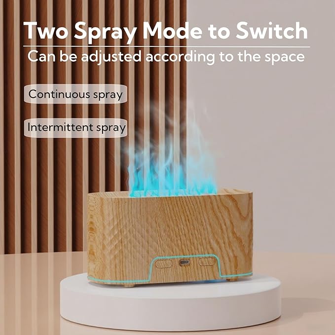 Portable Small Humidifier Dual Nozzle - Large Cool Mist Humidifiers Double Spray Ports, Water Shortage Protection, Ultra-Quiet, Mini Humidifier for Bedroom Plants Office Car Travel (Flame Wood)