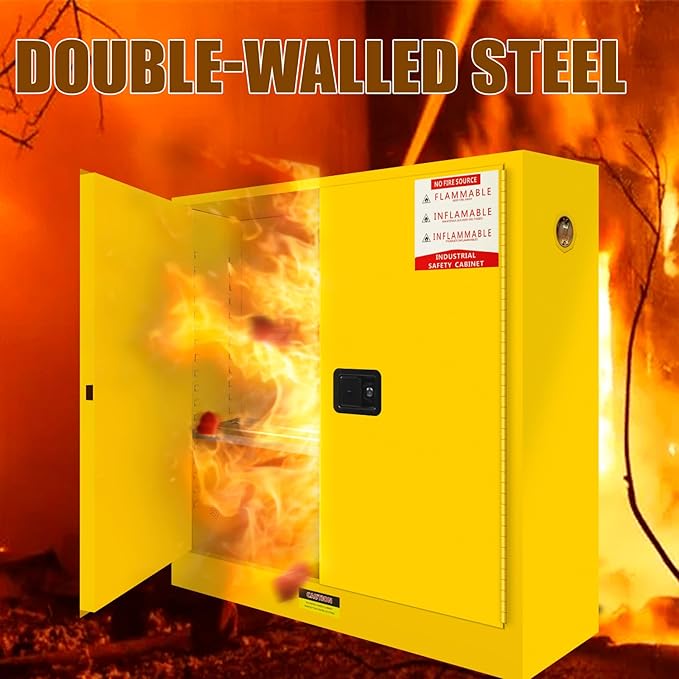 55 Gallon Flammable Storage Cabinet, 50"x18"x44" Metal Storage Cabinet with Adjustable Shelf, Three-Point Locking System for Commercial, Industrial and Garage Use，Yellow
