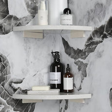 Koville Italian Marble Corner Shower Shelf for Bathroom, 10'' Marble Corner Shelves for Bath, Wall Mounted Stone Corner Shower Caddy, No Drilling Adhesive Shower Shelf - White Cliff (2-Layer)