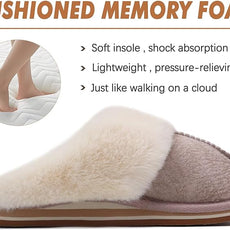 KuaiLu Womens Fluff Dual Memory Foam Slippers Ladies Cozy Arch Support Warm Scuff Slippers Slip on Comfy Winter House Shoes with Non-Slip Indoor Outdoor Hard Sole