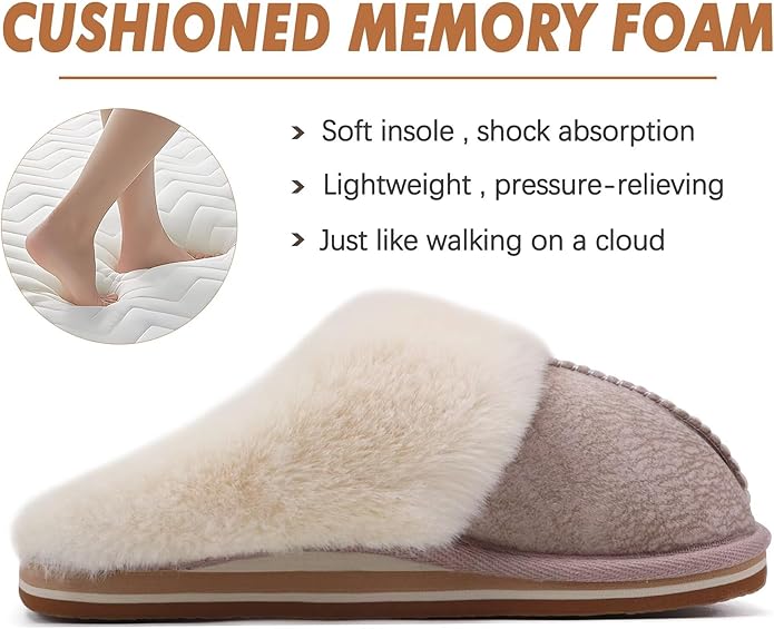 KuaiLu Womens Fluff Dual Memory Foam Slippers Ladies Cozy Arch Support Warm Scuff Slippers Slip on Comfy Winter House Shoes with Non-Slip Indoor Outdoor Hard Sole