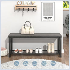 FOLUBAN Industrial Shoe Storage Bench for Entryway Hallway, Rustic Indoor Shoe Rack Bench Seat for Living Room Bedroom, 43.3 Inch Dark Gray