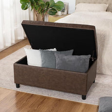 Joveco Rectangular Lift Top Storage Ottoman Bench, Faux Leather Storage Bench for Living Room Entryway Bedroom,Espresso