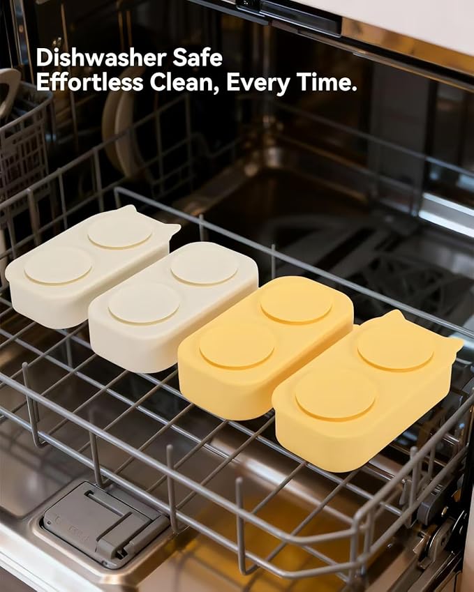 Portable Baby Plates with Suction, 6Pcs Travel Silicone Feeding Set for Toddlers, Foldable, Non-Slip Dishwasher Safe Plates & Utensils, BPA Free, Cat Design Gift Ready(Pale Yellow)