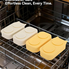 Portable Baby Plates with Suction, 6Pcs Travel Silicone Feeding Set for Toddlers, Foldable, Non-Slip Dishwasher Safe Plates & Utensils, BPA Free, Cat Design Gift Ready(Pale Yellow)