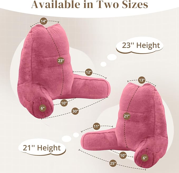 Sasttie Reading Pillow, Pillows for Reading or Relaxing – Ergonomic Support for Head, Neck, Back, and Lumbar, 21-Inch, Rose Pink