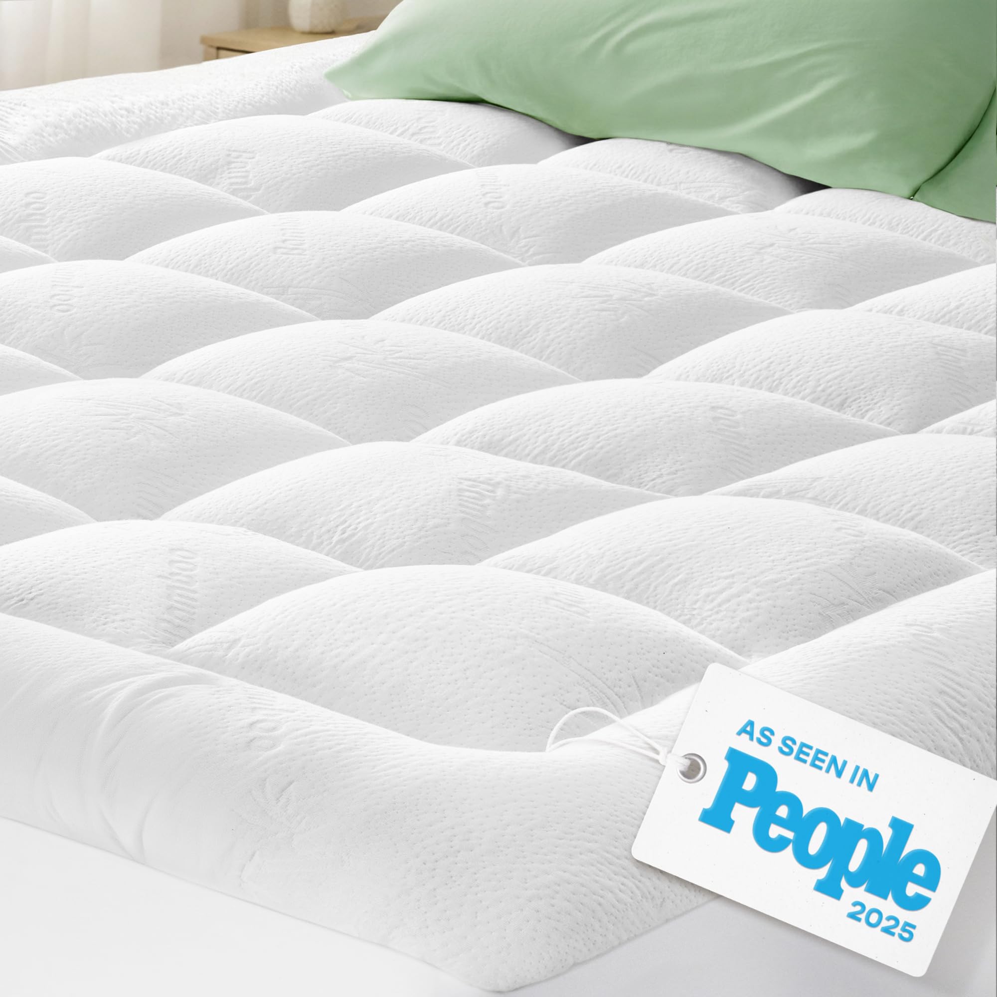 Ultra Soft Queen Size Mattress Topper - Viscose Made from Bamboo Pillow Top Mattress Pad for Back Pain Relief - Naturally Cooling for Hot Sleepers, Green