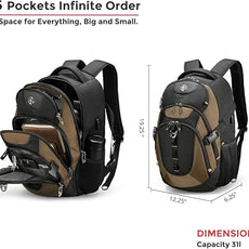 Swissdigital Design Laptop Backpack with USB Charging Port, Travel Backpack Fits 15.6 inches Computer, 31L College School Backpack for Men, Tan/Black | SD803-34