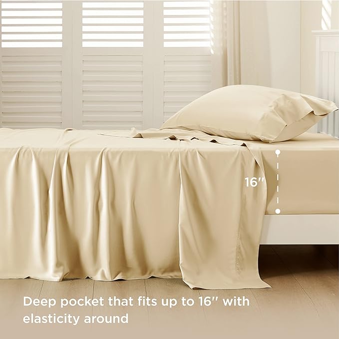 Bedsure Cooling Sheets Twin, Rayon Derived from Bamboo, Breathable & Soft Twin Sheets Set, Deep Pocket Up to 16 Inches, Hotel Luxury Silky Bedding for Hot Sleepers, Alabaster Gleam