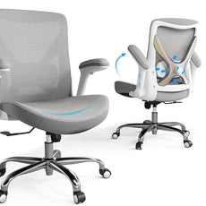 Office Home Ergonomic Desk Chair-Computer X-Shaped Chair Mesh PU Leather with Adjustable Lumbar Support-Executive Chair High Back Flip-Up Arms for Long Hours (Grey-No Headrest)