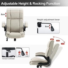 Office Chair High Back Ergonomic Executive Computer Desk Chair Comfortable Fabric Padded Home Office Desk Chairs with Flip-up Arm Rest Adjustable Height Swivel Wheels (Beige)
