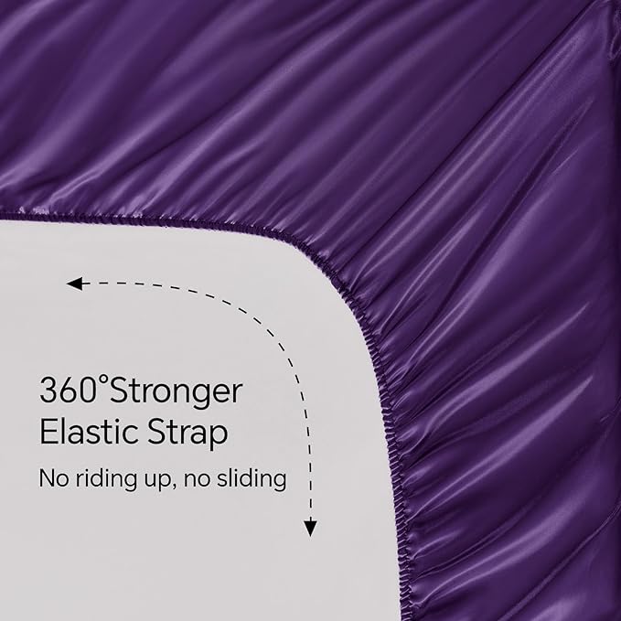 BEDELITE Satin Sheets Twin Size Bed Set, Luxury Soft Plum Purple Silky Sheets for Hair and Skin, Similar to Silk Bed Sheets Set 3 Pieces with 1 Deep Pocket Fitted Sheet, 1 Flat Sheet, and 1 Pillowcase