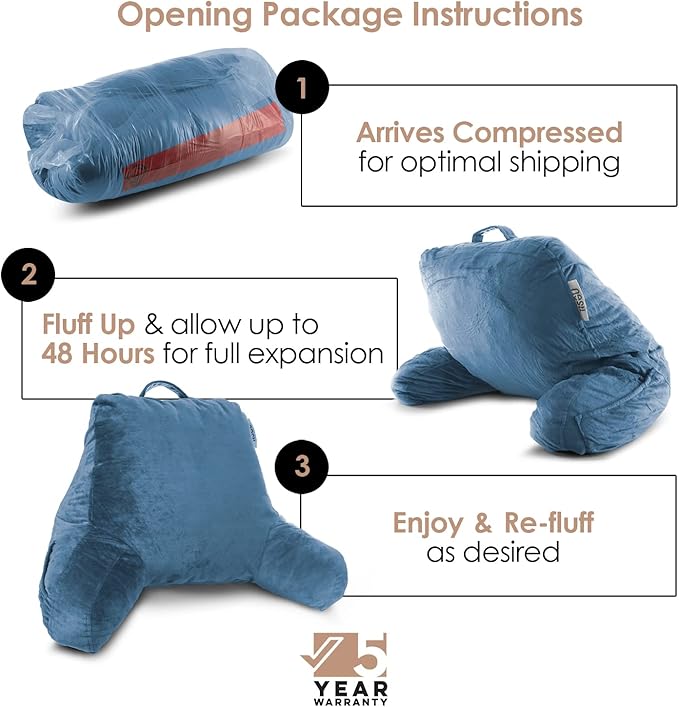 Nestl Reading Pillow with Shredded Memory Foam, Designed for Sitting Up in Bed and Couch, Back and Arms Adjustable Support for Adult & Teens Backrest Pillows for Reading, Washable Cover, Blue Heaven