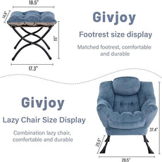 Cozy Lazy Chair and Ottoman, Large Contemporary Accent Lounge Chair Set, Leisure Upholstered Reading Armchair for Bedroom, Living Room, Dorm Rooms, Office