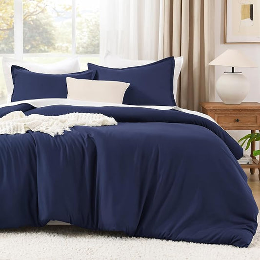 Litanika Comforter Set, Lightweight Solid Bedding Comforter Set, Fluffy Down Alternative Bed Set, Indigo, Full