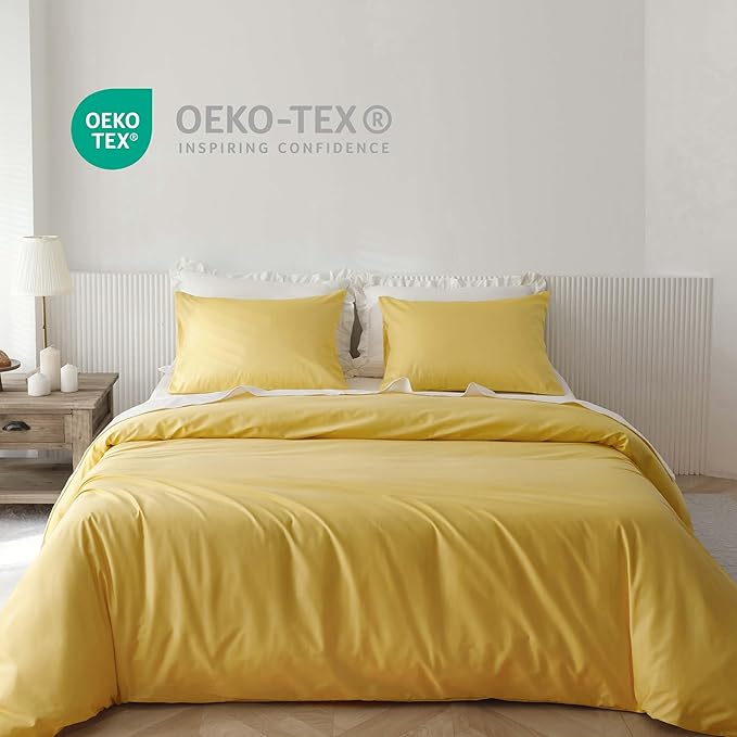 HeimenAogo High TC Egyptian Cotton Duvet Cover Set King Sateen Weave, Silky Soft and Breathable Bedding Set with Zipper Closure, Extra-Long Staple Cotton Bed Linen Aurora Yellow 3Pcs, 104"×90"