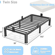 10 inch Twin Bed Frame with Round Corner Legs Mattress Slide Stopper,Low Profile Heavy Duty Metal Platform,No Box Spring Needed,Steel Slat Support,Easy Assembly,Noise Free