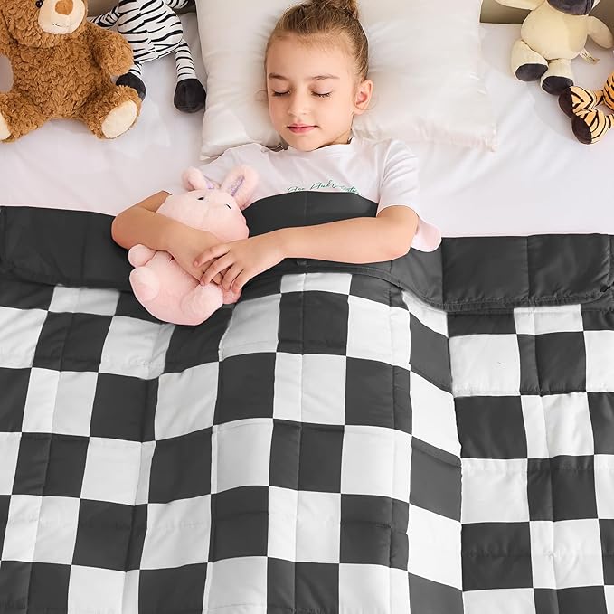 yescool Black Checkered Weighted Blanket 10 Pounds Plaid Weighted Throw Blanket, Twin Heavy Blanket, Tartan Bed Blanket Gift for 80-110lbs, 48"x72"