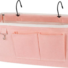 Bedside Storage Caddy/Bedside Hanging Storage Bag for Headboards Bunk Beds Dorm Rooms Book Phone Magazine Holder (Light Pink)