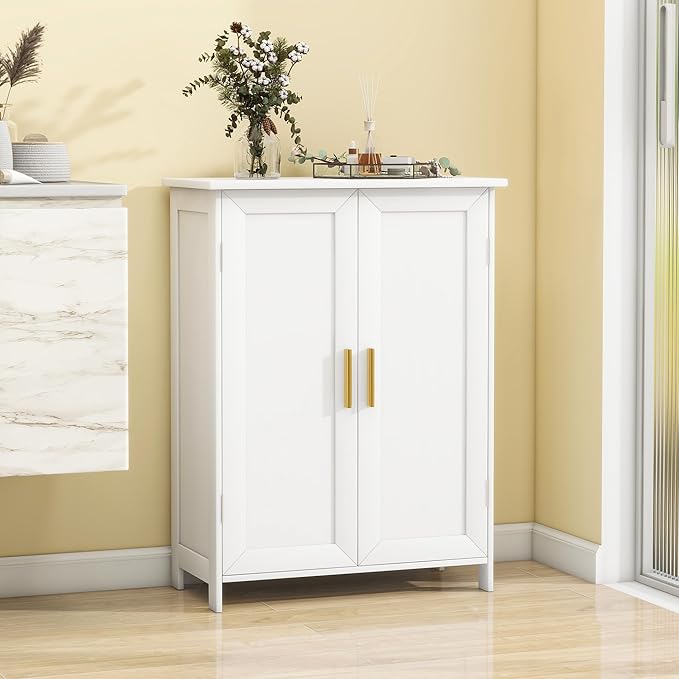 Bathroom Storage Floor Cabinet Freestanding Organizer with Adjustable Shelves for Bathroom Laundry Room,2 Doors