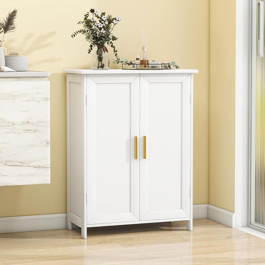 Bathroom Storage Floor Cabinet Freestanding Organizer with Adjustable Shelves for Bathroom Laundry Room,2 Doors
