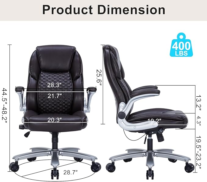 Home Office Chair, Executive Comeputer Desk Chair Ergonomic Office Chair with Adjustable Lumbar Support, Tilt Lock, PU Leather, Swivel Rolling Chair for Gaming Adult Working Study-Brown